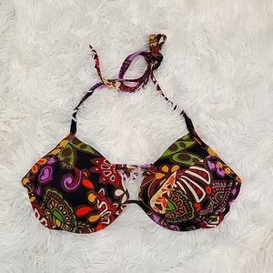 Victoria's secret underwire bikini top 36 B halter strap swim VS paisley
